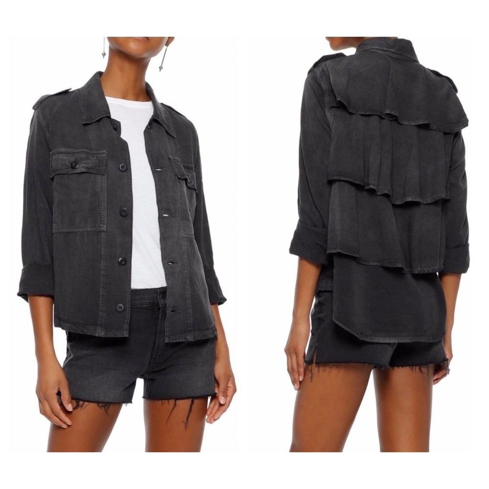 AMO denim Ruffle Army Shirt Jacket In Washed Black Size Extra‎ Small